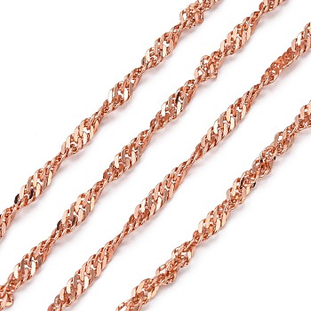 Brass Singapore Chains, Water Wave Chains, Nickel Free, Soldered, Rose Gold, 3.5x1mm
