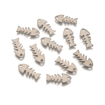Fishbone 201 Stainless Steel Pendants, Stainless Steel Color, 18x8x1mm, Hole: 2mm