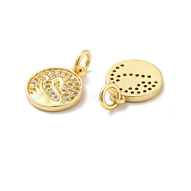Flat Round with Swan Pattern Brass Micro Pave Clear Cubic Zirconia Charms(KK-G425-22G)-2