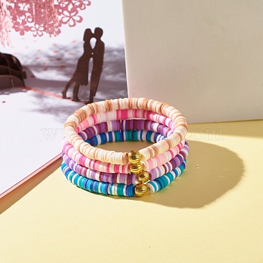 Handmade Polymer Clay Heishi Beads Stretch Bracelets Set(BJEW-JB07394)-2