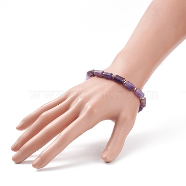 Natural Amethyst Column Beaded Stretch Bracelet(BJEW-JB08596-04)-3