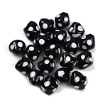 Handmade Lampwork Beads, Bicone with Polka Dot, Black, 12.5~13x11mm, Hole: 1.8mm(LAMP-H069-02C)