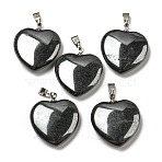 Synthetic Non-magnetic Hematite Pendants, Heart, with Brass Findings, Platinum, 22~23x20~20.5x6~7.5mm, Hole: 5x8mm(G-G956-B70-FF)