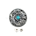 Alloy Decorative Rivets, with Imitation Turquoise and Screws, for Purse, Bags, Leather Crafts Decoration, Flat Round with Dragon Pattern, Light Sky Blue, 26.5x6.5mm, Hole: 2.5mm(BUTT-TAC0006-15D)