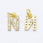 Brass Micro Pave Grade AAA Cubic Zirconia Charms, Letter N, Cadmium Free & Nickel Free & Lead Free, Real 18K Gold Plated, 9x5.5x1.5mm, Hole: 2mm(ZIRC-P067-11G-N-NR)