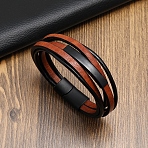Leather Multi-strand Bracelet, with Stainless Steel Magnetic Clasp, Chocolate, 8-1/4~8-5/8 inch(21~22cm)(PW-WG71096-03)