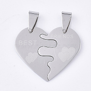 201 Stainless Steel Split Pendants, Heart with Heart, with Word Best Friends, Stainless Steel Color, 25x29x1mm, Hole: 8x4mm(STAS-T048-10)