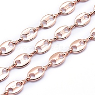 Brass Chains, Unwelded, Lead Free & Cadmium Free & Nickel Free, Oval, Real Rose Gold Plated, 11x8x1.5mm(KK-P155-52RG-NR)