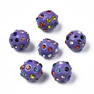 Polymer Clay Rhinestone Beads, Pave Disco Ball Beads, Round, Medium Purple, PP15(2.1~2.2mm), 9~10.5x9mm, Hole: 1.2mm(RB-T017-31C-A)