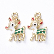 Golden Plated Alloy Enamel Pendants, for Christmas, Sika Deer, Colorful, 20x13x4mm, Hole: 2mm(ENAM-D040-E02-G)