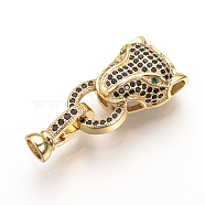 Brass Micro Pave Cubic Zirconia Fold Over Clasps, Cheetah Head, Golden, 31mm, Hole: 2mm(ZIRC-S058-03G)