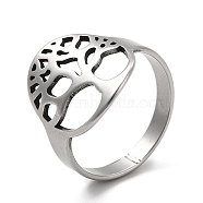 Tree of Life 201 Stainless Steel Finger Rings, Hollow Out Wide Band Rings for Women, Stainless Steel Color, US Size 6(16.5mm), Tree: 16.5x13.5mm(RJEW-G278-40P)