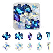 11Pcs K9 Glass Rhinestone Pendants, Flower & Rhombus & Teardrop & Cross & Triangle, Mixed Color, 27~29x11~25.5x7~11.5mm, Hole: 1.6mm(GLAA-TZ0001-02)