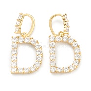 Brass Micro Pave Clear Cubic Zirconia Pendants, Real 18K Gold Plated, Letter, Letter.D, 19~22.5x10.5~20x2.5mm, Hole: 9.5x6mm(ZIRC-J039-18G-D)