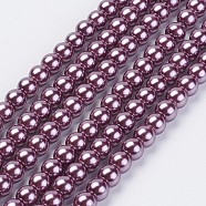 Eco-Friendly Dyed Glass Pearl Beads Strands, Grade A, Round, Cotton Cord Threaded, Medium Purple, 6mm, Hole: 1.2~1.5mm, about 70pcs/strand, 15.7 inch(HY-A008-6mm-RB062)