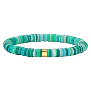 Polymer Clay Heishi Surfer Stretch Bracelet with 304 Stainless Steel Beaded, Preppy Bracelet, Turquoise, Inner Diameter: 2 inch(5.2cm)(BJEW-SW00115-03)