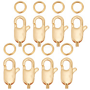 30Pcs Brass Lobster Claw Clasps with 30Pcs Open Jump Rings, Nickel Free, Real 18K Gold Plated, Clasps: 12x6x3.5mm, Hole: 1mm, Jump Rings: 21 Gauge, 5x0.7mm, Inner Diameter: 3.6mm(KK-GO0001-15)
