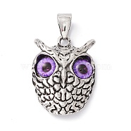 Retro Punk Alloy Pendants, with Glass, Owl with Evil Eye, Blue Violet, 26x18.5x6mm, Hole: 7.5x4mm(FIND-I023-01C)