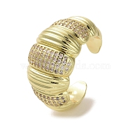 Brass Micro Pave Cubic Zirconia Open Cuff Ring, Real 16K Gold Plated, US Size 8 1/2(18.5mm)(RJEW-K256-45G)