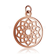 304 Stainless Steel Pendants, Chakra, Sahasrara, Flat Round with Flower, Rose Gold, 22.5x19x1mm, Hole: 3mm(STAS-S105-T523R)