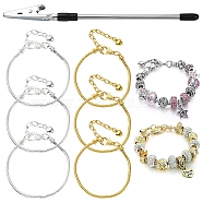 6Pcs 2 Colors Brass European Style Bracelet Making, with Iron Extender Chain with 1Pcs Iron Bracelet Tool Jewelry Helper Alligator Clip, Mixed Color, 155~195mm, 3pcs/color(MAK-YW0001-16)