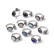 Fox Natural Gemstone Cuff Rings, Open Ring, Antique Silver Tone Brass Jewelry for Women, 2.5~3mm, Inner Diameter: 
17~18mm(KK-A173-06AS)