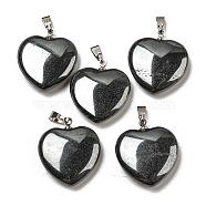 Natural Non-magnetic Hematite Pendants, Heart, with Brass Findings, Platinum, 22~23x20~20.5x6~7.5mm, Hole: 5x8mm(G-G956-B70-FF)
