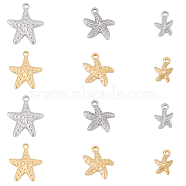 Unicraftale 304 Stainless Steel Pendants, Starfish/Sea Stars, Golden & Stainless Steel Color, 14x10x3.3mm, Hole: 1.8mm, 12pcs/box(STAS-UN0019-69)