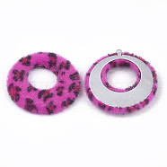Faux Mohair Pendants, with Aluminum Bottom, Flat Round, Platinum, Medium Violet Red, 43~44x40.5~41.5x4.5~5mm, Hole: 1mm(X-WOVE-S118-03H)