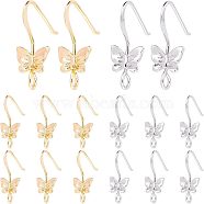 32Pcs 2 Colors Brass Earring Hooks, Ear Wire, with Loop, Nickel Free, Butterfly, Platinum & Golden, 20x8mm, Hole: 2.5mm, 22 Gauge, Pin: 0.6mm, 16pcs/color(KK-FH0003-04)