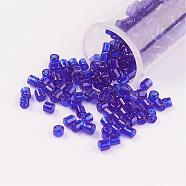 11/0 Two Cut Round Hole Glass Seed Beads, Hexagon, Transparent Colours, Indigo, 2x2mm, Hole: 0.5mm, about 41000pcs/pound(SEED-G006-2mm-08)
