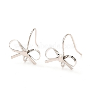 Brass Stud Earring Findings, with Loop, Bowknot, Platinum, 16x15mm, Hole: 2mm, Pin: 0.6mm(X-KK-K256-01P)