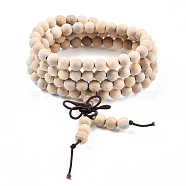 Dual-use Items, Wrap Style Buddhist Jewelry Camphorwood Round Beaded Bracelets or Necklaces, Wheat, 600mm(BJEW-R281-37)