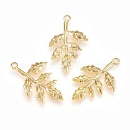 Rack Plating Brass Pendants, Leaf, Golden, 26.5x17x1mm, Hole: 1.6mm(KK-F752-11G)