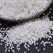 MIYUKI Delica Beads, Cylinder, Japanese Seed Beads, 11/0, (DB0066) White Lined Crystal AB, 1.3x1.6mm, Hole: 0.8mm, about 20000pcs/bag, 100g/bag(SEED-J020-DB0066)