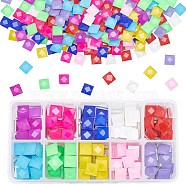 Square Faceted Glass Cabochons, Mosaic Tiles, for Home Decoration or DIY Crafts, with 304 Stainless Steel Beading Tweezers, Mixed Color, 9.5x9.5x3.8mm, 10 colors, 30pcs/color, 300pcs/box(DIY-PH0028-04)