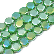 Electroplate Opaque Solid Color Glass Beads Strands, AB Color Plated, Half Plated, Faceted, Octagon, Sea Green, 7~8x7~8x4mm, Hole: 1.2mm, about 72pcs/strand, 20.47 inch(52cm)(EGLA-N002-27-A01)