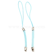 Polyester Cord Mobile Straps, with Platinum Plated Iron Findings, Cyan, 8~9cm(FIND-G063-02P-07)