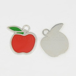 Alloy Enamel Pendants, Cadmium Free & Lead Free, Apple, Platinum, Red, about 24mm long, 23mm wide, 1.5mm thick, hole: 3.5mm(X-EA561Y-2)