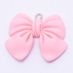 Resin Pendants, with Platinum Plated Iron Screw Eye Pin Peg Bails, Bowknot, Pearl Pink, 25x28x5mm, Hole: 1.8mm(RESI-TAC0001-01L-C)