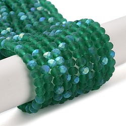 Transparent Glass Beads Strands, Faceted, Frosted, Half AB Color Plated, Rondelle, Sea Green, 4~4.5x3.5~4mm, Hole: 1mm, about 117~121pcs/strand, 16.61~16.73 inch(42.2~42.5cm)(X1-EGLA-A034-T4mm-MB18)