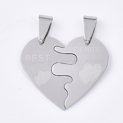 Non-Tarnish 201 Stainless Steel Split Pendants, Heart with Heart, with Word Best Friends, Stainless Steel Color, 25x29x1mm, Hole: 8x4mm(STAS-T048-10)