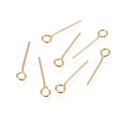 304 Stainless Steel Eye Pins, Golden, 23 Gauge, 15x0.6mm, Hole: 2mm(A-STAS-L238-005A-G)