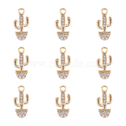 10Pcs Brass Micro Pave Clear Cubic Zirconia Charms, Nickel Free, Cactus Charm, Real 18K Gold Plated, 13.5x6x1.5mm, Hole: 1.5mm(KK-DC0002-95)