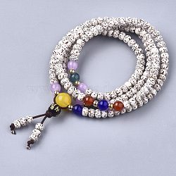 4-Loop Wrap Style Buddhist Jewelry, Coconut Mala Bead Bracelets, Stretch Bracelets, Round, Creamy White, 2-3/4 inch(7cm)(BJEW-S140-17)