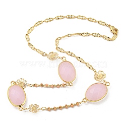 Faceted Oval Glass Beads Bib Necklaces, Brass Chain Neckalces, Golden, 15.75 inch(40cm)(NJEW-R263-08G)