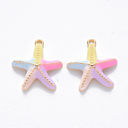 Brass Enamel Charms, Nickel Free, Starfish/Sea Stars, Real 18K Gold Plated, Colorful, 14x13.5x3.5mm, Hole: 1mm(KK-T049-050G-02-NF)