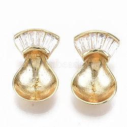 Brass Micro Pave Cubic Zirconia Peg Bails Pendants, for Half Drilled Beads, Real 18K Gold Plated, Nickel Free, Fan & Teardrop, Clear, 19x11.5x8mm, Hole: 3x5mm, Pin: 1mm(for Half Drilled Bead)(KK-N232-29-NF)