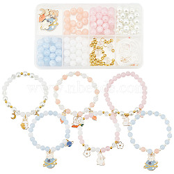 DIY Easter Theme Bracelet Making Kits, Including Alloy Enamel Rabbit & Planet & Moon & Flower Pendants, Imitation Gemstone Acrylic & Glass Pearl Beads, Mixed Color, 236Pcs/box(DIY-SC0020-25)