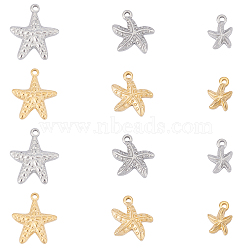 Unicraftale 304 Stainless Steel Pendants, Starfish/Sea Stars, Golden & Stainless Steel Color, 14x10x3.3mm, Hole: 1.8mm, 12pcs/box(STAS-UN0019-69)